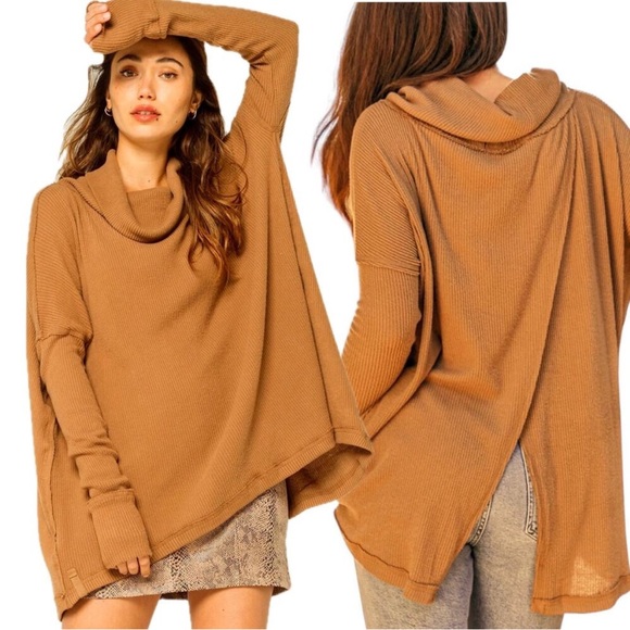 🆕 FREE PEOPLE Oversized Cowl Neck Knit Sweater “Juicy" Top Sz L - Picture 6 of 10